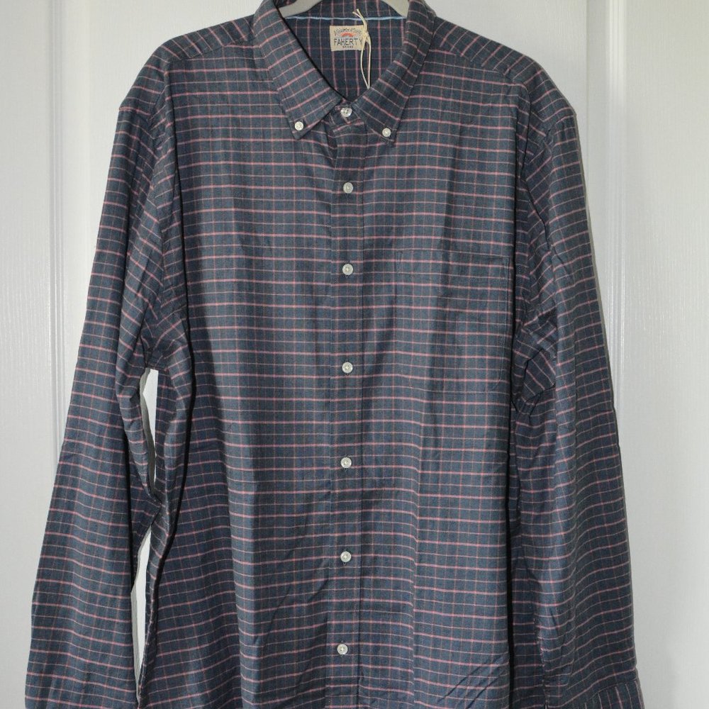 Faherty Men's Stretch Oxford Shirt Blue  Red Hayes size XXL